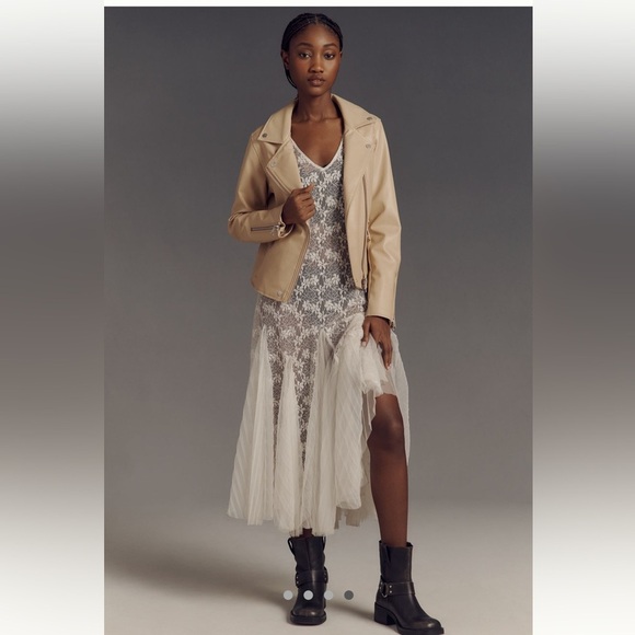 Anthropologie • Saige Faux Leather Moto Jacket Tan Sand Beige NWT - Picture 3 of 9